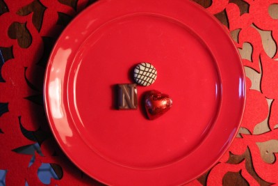 Red Plate with 3 Chocolate